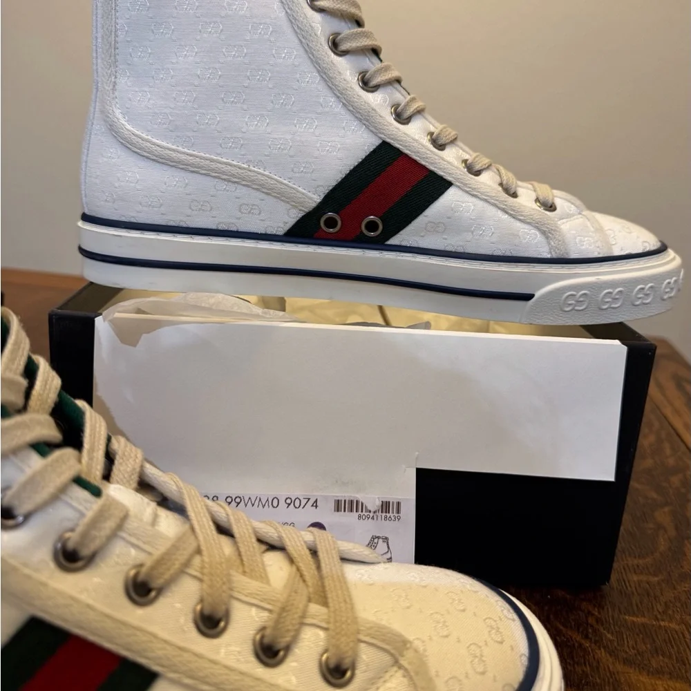 Authentic Women’s Gucci Tennis 1977 Mini GG High Tops White Canvas Sz 38 - Picture 16 of 16